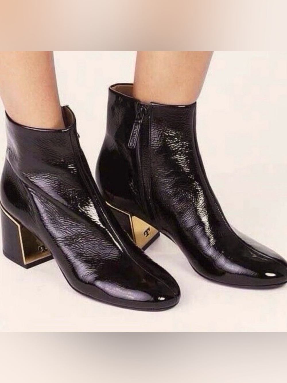 Tory Burch Juliana Patent Leather Boots Black Size 8